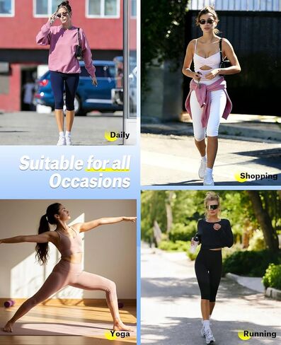 CTHH 3 قطع من سراويل كابري مع جيوب - سراويل يوجا عالية الخصر بطول الركبة، شورتات لراكبي الدراجات النارية للنساء للجري في الصيف in Kuwait