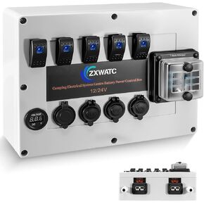 صندوق التحكم في طاقة البطارية 12 فولت/24 فولت للنظام الكهربائي للتخييم، صندوق مصهر 6 اتجاهات، 5 مفاتيح هزازة، الفولتميتر، منافذ USB، مقبس السجائر، مصدر طاقة الكل في واحد DIY للمركبات الترفيهية، شاحنة صغيرة، دفع رباعي ومظلة in Kuwait