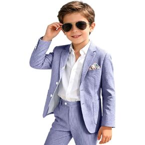 Bofan Seersucker Boys Suit Casual 2 Piece Stripe Suits for Boy Blazer Jackets Pants Summer Beach Wedding Tuxedo Set in Kuwait