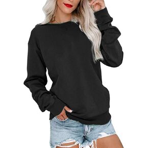 WIWIQS Womens Casual Long Sleeve Sweatshirts Crew Neck Solid Color Pullover Loose Relaxed Fit Tops in Kuwait
