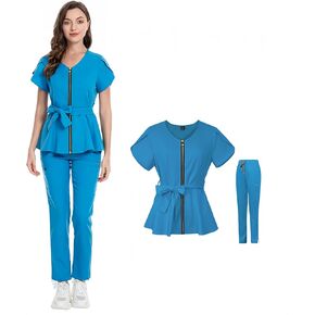بدلة طبية نسائية بسحاب، جيوب متعددة، مضادة للتجاعيد، للممرضات وصالونات التجميل والارتداء اليومي in Kuwait