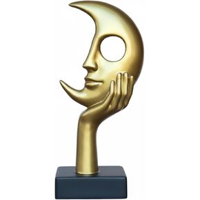 Thinker Statue, Abstract Moon face Black Sculpture, Modern Home Decor Ornament, Suitable for Office, TV Cabinet, Desk, Study, Fireplace Mantel, Resin Statue (Black) in Kuwait
