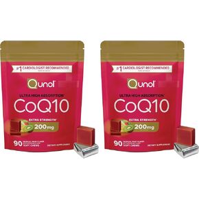 Qunol CoQ10 200mg Soft Chews, Extra Strength & Ultra High Absorption Coenzyme Q10 Supplement, #1 Cardiologist Recommended Supplement for Heart Health, 90 Count in Kuwait