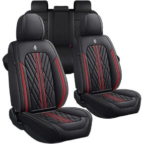 غطاء مقعد السيارة من الجلد الصناعي الفاخر المغطى بالكامل مناسب لشاحن دودج 2002-2023 واقيات وسائد المقعد الداخلية غير القابلة للانزلاق (مجموعة كاملة من 5 مقاعد، أسود وأحمر) in Kuwait