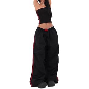 Women's Y2K Baggy Cargo Parachute Pants Elastic Waist Wide Leg Lightweight Quick-Dry Contrast Stripe American Retro in Kuwait