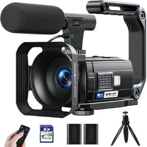 Video Camera Camcorder, 4K 56MP Dual Lens WiFi 3'' 270° Rotatable 16X Digital Zoom Touch Screen Vlogging Camera YouTube Podcast Camera Recorder with 64GB SD Card, Microphone, Remote Control, Tripod in Kuwait
