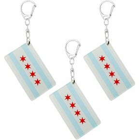 Chicago Flag Keychain - Double Sided Acrylic D Shape Chains Chicagoan Flags Key Chains Men and Women Style Car Key chain Gifts Decoration (3 Pcs) in Kuwait