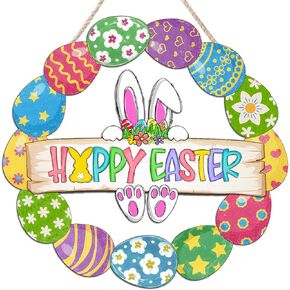 عيد الفصح الديكور اكليلا من الباب الخشبي للباب الأمامي علامة لطيف الأرنب سعيد بيض عيد الفصح باب خشبي شماعات الأرنب زهرة البيض ترحيب علامة معلقة للمنزل في الهواء الطلق داخلي جدار الربيع عيد الفصح ديكور in Kuwait
