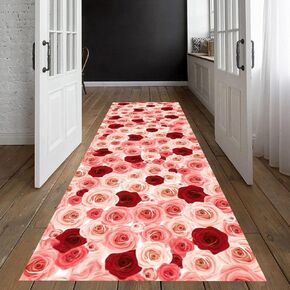 Pink Burgundy Roses Texture Modern Floral Runner Rug for Hallway Entryway Kitchen Table Bedroom Dining Room Washable Long Carpet Romantic laundryroom Mat 2x8 in Saudi Arabia