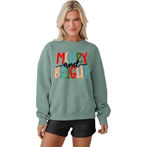 MAPICK Merry Sweatshirt for Women Christmas Fleece Linend Sequin Sweaters Crewneck Oversized Long Sleeve Pullover Tops in Kuwait