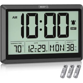 ساعة حائط رقمية مقاس 10.4 بوصة تعمل بالبطارية مع التاريخ/درجة الحرارة/الأسبوع، وظيفة الغفوة باللمس، منبه، درجة الحرارة والرطوبة - سهلة القراءة والضبط، التوقيت الصيفي التلقائي in Kuwait
