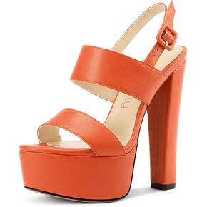 NobleOnly Women's Platform Strappy Heel Sandals Round Open Toe Two Strap High Chunky Heeled Sandals Ankle Strap Buckle Party Dress Wedding Shoes 5.9 Inches Heels in Kuwait