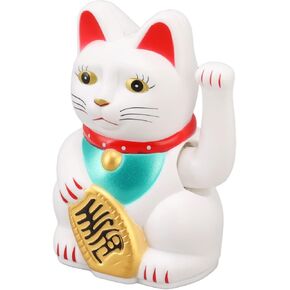 4 Inch Arm Waving Fortune Cat Battery Powered, Hand Waving Welcoming Cat Chinese Lucky Cat Decor for Home Desk Ornament Gift Giving in Kuwait