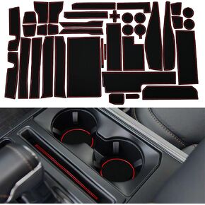سجادات إدراج حامل الأكواب لملحقات Ford F150 2021-2025 سجادات جيب للباب غير قابلة للانزلاق للملحقات الداخلية F150 بطانات وحدة التحكم المركزية 38 قطعة/المجموعة (أحمر) in Kuwait