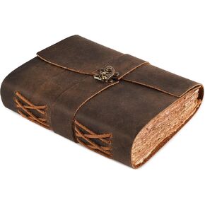 LEATHER VILLAGE Leather Bound Vintage Journal for Women & Men - Book of Shadows - Top Lock Antique Closure - 200 Pages of Deckle Edges Handmade Paper - 8 x 6 inches, Distressed Brown in Kuwait