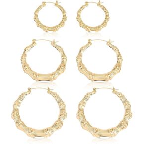 3 أزواج من الأقراط المصنوعة من الخيزران للنساء، كبيرة جدًا، مجوهرات الهيب هوب العصرية في الثمانينيات والتسعينيات من القرن الماضي، أقراط كبيرة خفيفة الوزن للحفلات والارتداء اليومي in Kuwait