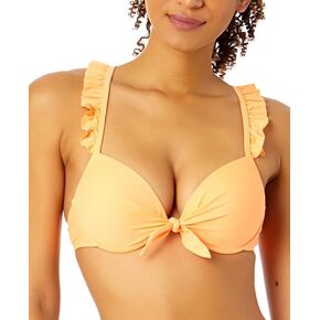 Women's Ruffle-Strap Push Up Underwire Bikini Top (Peach, Medium) in Kuwait