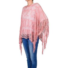 معطف نسائي كاجوال من الدانتيل الشبكي من الكروشيه من White Deer ذو هامش طويل (سمك السلمون) in Kuwait