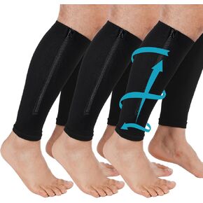 3 Pairs Calf Compression Sleeve with Zipper 20-30mmhg Leg Compression Sleeve Calf Brace Zipper Socks No Foot Sleeves for Men Women Support Running Shin Splints in Saudi Arabia