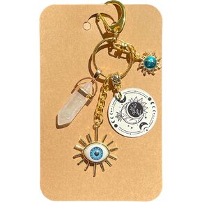 Evil Eye Bag Charm, All-Seeing Eye Keychain, Boho Celestial Purse Charm, Natural Quartz Keychain, Healing Crystal, Spiritual Healing Gifts, Reiki Stones, Clarity, Manifestation Gifts in Kuwait