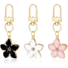 Mini Flower keychains for Women, 3Pcs Cute Handbag Key Chain, Aesthetic Keychain Charms, Personalized Key Ring, Cherry Blossom Zipper Pull Charm(Black, White, Pink) in Kuwait
