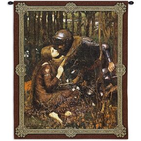 La Belle Dame sans Merci Waterhouse بقلم جون ويليام ووترهاوس | لوحة فنية جدارية منسوجة معلقة | فارس وسيدة عصر النهضة في العصور الوسطى | 100% قطن مقاس أمريكي 53x44 in Kuwait