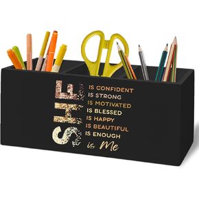 Inspirational Black Pen Pencil Holder Organizer for Desk Accessories, She Is Confident Motivational Wooden Box Desk Decor for Girly Room Bedroom Dorm Decoration, Positive Gifts for Women in Kuwait