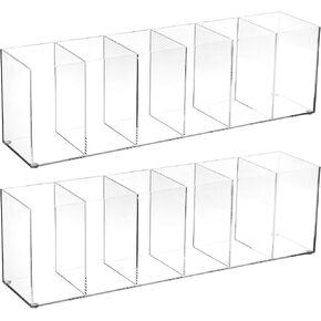 2 Pcs Acrylic Makeup Brush Holder and Pencil Organizer, 6 Compartments Clear Pen Holder for Desk, Office, Bathroom, Kitchen and Cosmetic Brushes Storage in Kuwait