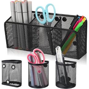 4 Pack Magnetic Pencil Holder for Whiteboard - Multi-Compartment Magnet Pen Holder Storage Basket Organizer for Locker, Refrigerator, Classroom & Office Supplies (Black) in Kuwait