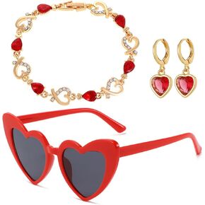 Valentines Accessories for Her - Red Silver Bracelet, Heart Earrings for Women, Red Sunglasses, Gifts for Women in Kuwait