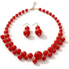 Chunky Big Bead Choker Necklace Drop Earrings for Women Colorful Beaded Pendant Necklace Earrings Set Fashion Wedding Bridal Party Jewelry For Women in Kuwait