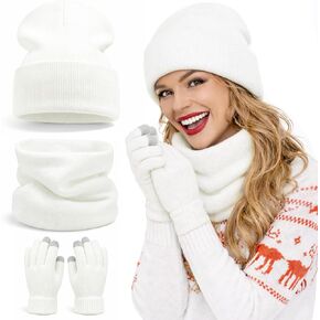 Winter Beanie Hat Neck Warmer Touchscreen Glove Set For Men Women, Unisex Warm Stretchy Knit Hat in Kuwait