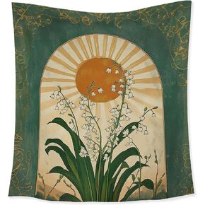 HUGANE الزمرد الأخضر زنبق الوادي بوهو نسيج الشمس، باطني الشعبية النباتية الجدار المفروشات، خمر بوهو أشعة الشمس زهرة شنقا جدار ديكور لغرفة النوم غرفة المعيشة مكتب المنزل in Kuwait