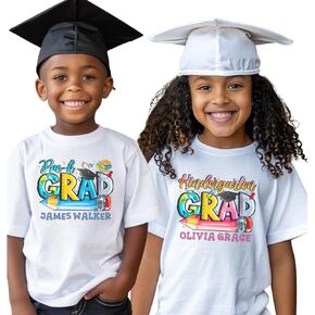 Personalized Preschool Kindergarten Graduation Shirt Kids Pre K Grad Tee Custom Name Toddler Boy Girl Graduate Outfit Last Day of School Tshirt White in Kuwait