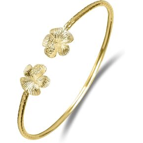Flower Hibiscus Solid .925 Sterling Silver Bangle Cuff Bracelet Large For Women Jewelry Stretch Bracelets Friendship Gift Birthday Gifts West Indian Bangle, 1 piece in Kuwait