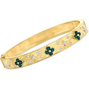 Ross-Simons 0.80 ct. t.w. London Blue Topaz Floral Bangle Bracelet With .10 ct. t.w. Diamonds in 18kt Gold Over Sterling in Saudi Arabia