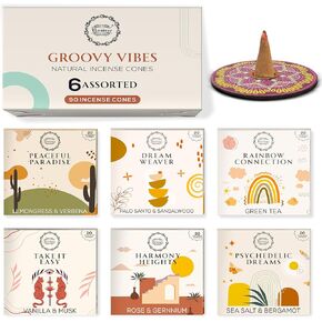 Raajsee Incense Cones, 6 Pack Island Retreat Cone Gift Pack 15 pc Each (90 Total), Insence Cones Variety Pack, 100% Organic Non Toxic Natural - Free from Chemicals,Holder Included in Kuwait