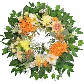 26" Purple Tulip and Lavender Wreath - Artificial Spring Summer Flower Wreath for Outside - Silk Lavender Floral Decor for Front Door, Farmhouse Cottagecore Wall Hanging in Kuwait