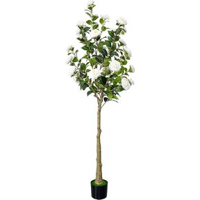 4 قدم شجرة الكاميليا الاصطناعية 1 حزمة النباتات الاصطناعية مع أواني الزهور الحمراء نبات الكاميليا فو للداخلية في الهواء الطلق الباب الأمامي فناء عيد الميلاد ديكور المنزل in Kuwait