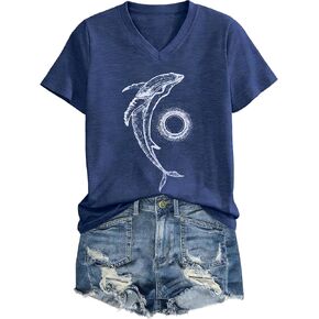 المرأة تي شيرت الخامس الرقبة الصيف الجرافيك تيز خمر اليعسوب بلايز بوهو الزهور النحل البحر السلاحف قصيرة الأكمام تي شيرت in Kuwait