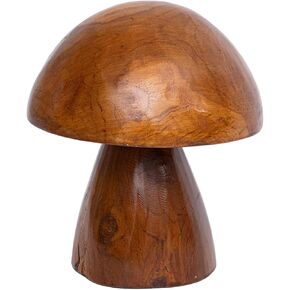 Handmade Teak Wood Mushroom Decor Statue, Rustic Wooden Sculpture Accent for Living Room, Boho Tabletop Figurine, Natural Solid Wood Home Decoration for Indoor in Kuwait