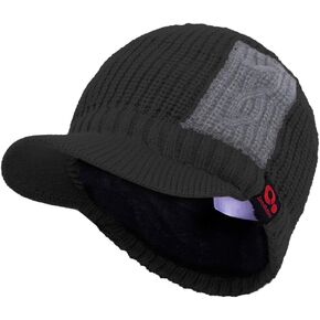 Winter Patch Work Visor Beanie Brimmed Baseball Cap Fleece Lined Knitted Billed Hat in Kuwait