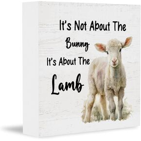 Christian Easter Lamb Bible Verse Wooden Box Sign, Religious Bible Verse Easter Day Deccor, Jesus John 1:29 Scripture Quote Behold The Lamb of God for Wall Desk Shelf Tabletop Decoration Plaques in Kuwait