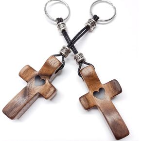 2 PCS Cross My Heart Keychain - Wooden Christian Inspirational Keyring, Portable Key Holder for Christmas Gift,Encouragement Gift Wooden Cross Key Chain Fingertip Stress Relief Gifts Pocket in Kuwait