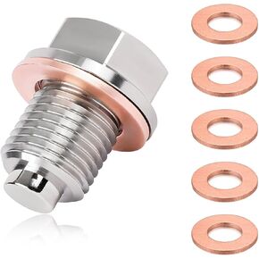 Magnetic Oil Drain Plug, M12×1.5 Aluminum Engine Drain Nut Bolt Kit with 5 Copper Gaskets, Anti-Leakage Sump Plug Screw Replacement for Cars Trucks Motorcycles Boats in Kuwait
