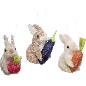 Gallerie II Easter Bunny Rabbits Holding Vegetables Set of 3 Decorative Hanging Ornaments Spring Springtime Handcrafted Home Living Room Decor Decoration White in Kuwait