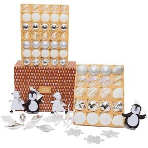 مجموعة كل يوم إز كريسماس الفاخرة المكونة من 80 قطعة من الزخارف المقاومة للكسر، ومجموعة زخارف شجرة كاملة، وكرات وديكورات عيد الميلاد (أبيض فضي) in Kuwait