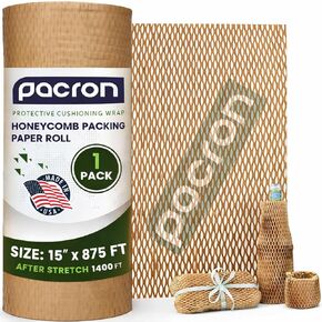 Honeycomb Packing Paper Roll – Eco Friendly Bubble Wrap Alternative for Fragile Shipping, Plastic-Free Honeycomb Wrap for Glass, Ceramics & Moving Supplies, (15"x875Ft) in Kuwait