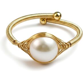 Gold Pearl Ring, Handmade Adjustable Ring with Freshwater Pearl, Vintage Jewelry for Women in Kuwait