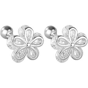 Women's Silver Flower Stud Earrings with Cubic Zirconia - White Gold Plated Dainty Floral Jewelry in Saudi Arabia